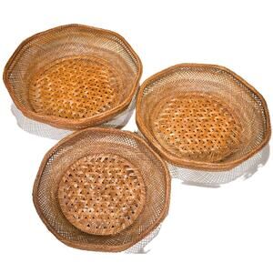 3-Delightfully Vintage Octagonal Wicker Baskets Small 11" Medium 12" Large 13"